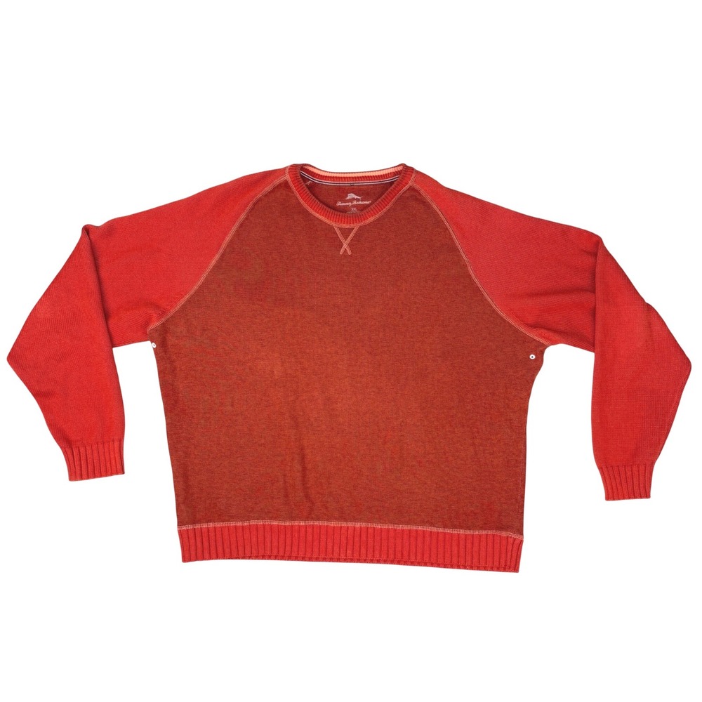 Tommy Bahama Sweater Mens XXL Red Raglan Sleeve Crew Neck Pullover Orange